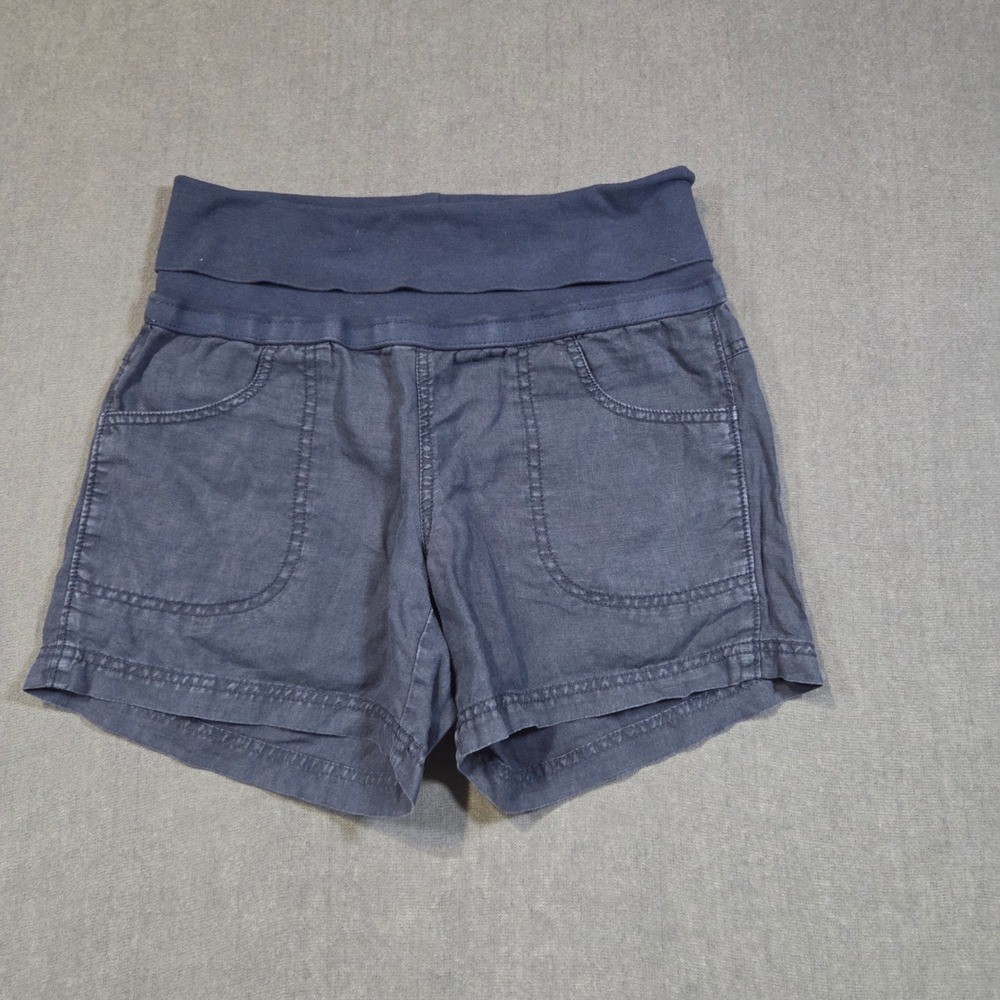 Athleta Fold Over Waist Linen Shorts Womens 2 Blue 983380